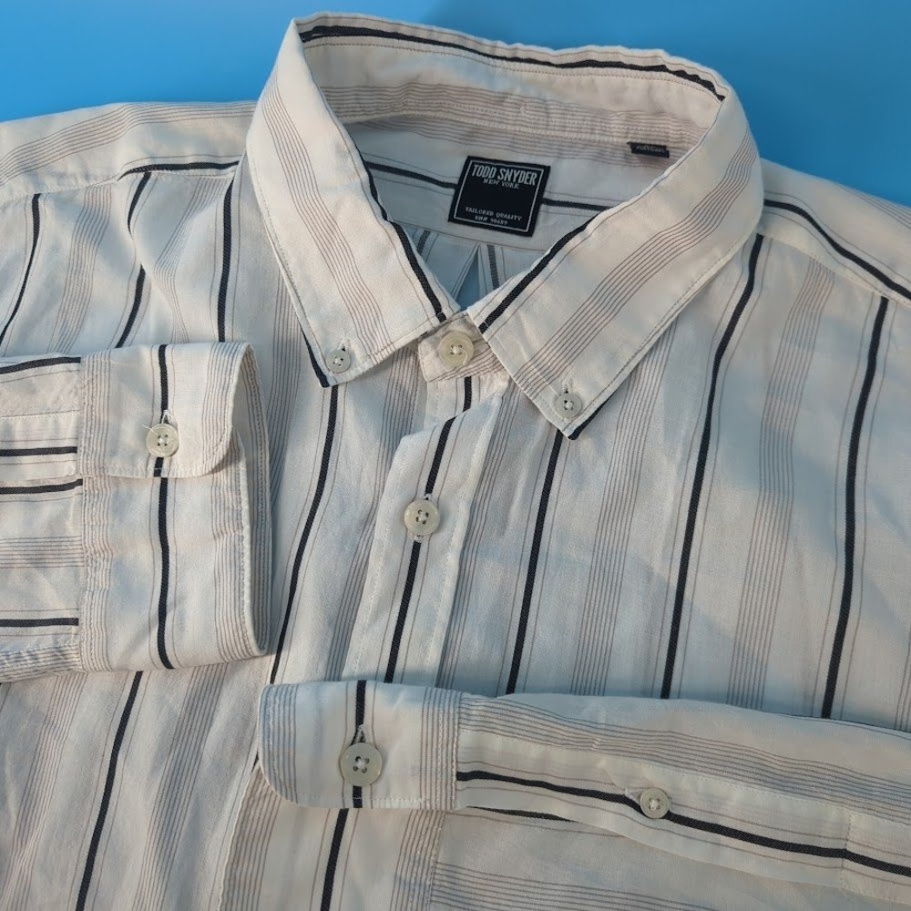Todd Snyder Men XL White Black Striped Button Down Shirt Long Sleeve Portugal
